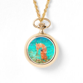 Seahorse tropical carribean turquoise orange  armbanduhr