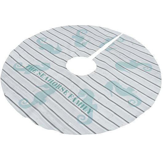 Seahorse Whitewashed Wood Plank Beach Theme Polyester Weihnachtsbaumdecke (Schrägansicht)