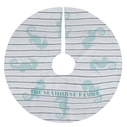 Seahorse Whitewashed Wood Plank Beach Theme Polyester Weihnachtsbaumdecke (Vorderseite)
