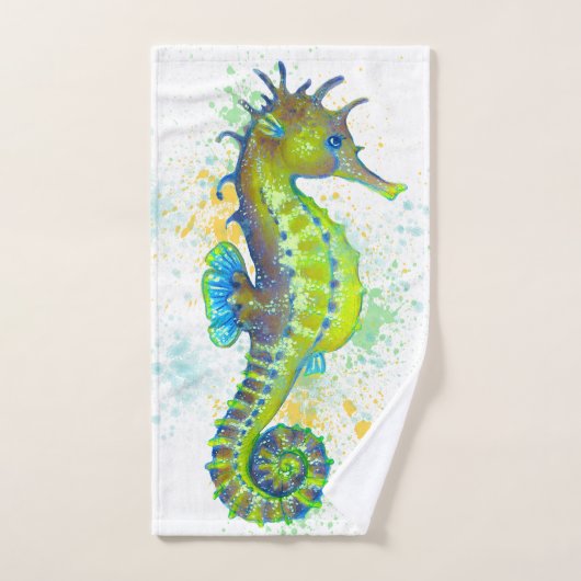 Seahorse Yellow Lime Green Splash Ink Badhandtuch Set (Handtuch)