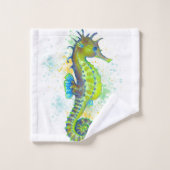 Seahorse Yellow Lime Green Splash Ink Badhandtuch Set (Waschlappen)