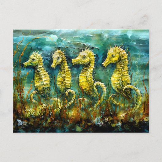 Seahorses in Expressive Ocean Oil Painting Postkarte (Vorderseite)