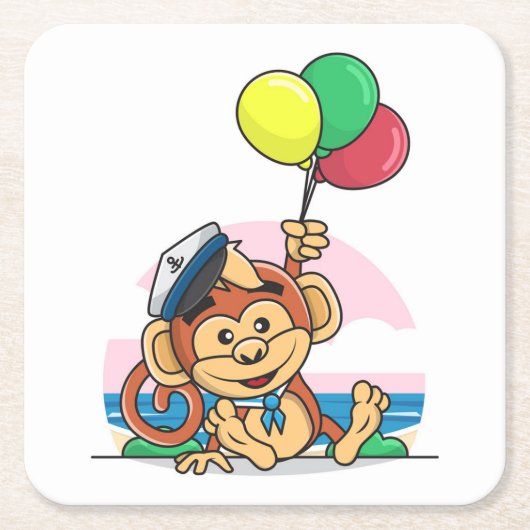 Seailor Monkey mit farbenfrohen Balloons Rechteckiger Pappuntersetzer (Vorderseite)