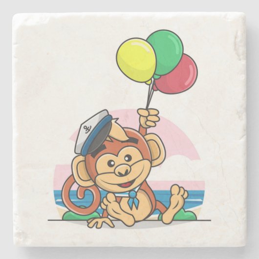 Seailor Monkey mit farbenfrohen Balloons Steinuntersetzer (Vorderseite)