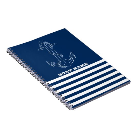 Seailor Nautical Anchor Navy Blau Streifen Notizblock (Rechte Seite)