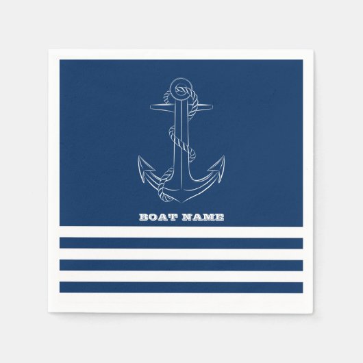 Seailor Nautical Anchor Navy Blue Stripes Serviette (Vorderseite)