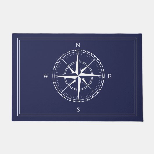 Seailor Navy Blue Ships Nautical Compass Fußmatte (Vorderseite)