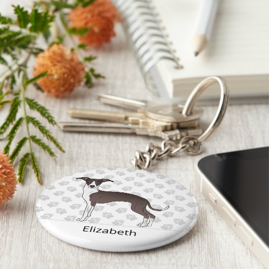 Seal And White Italian Greyhound With Custom Name Schlüsselanhänger (Seite)
