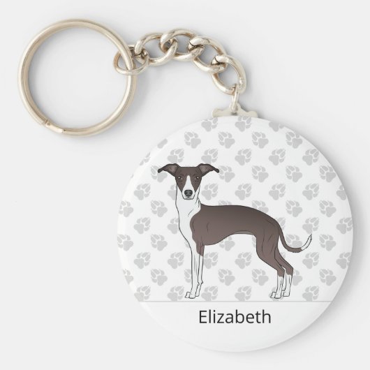 Seal And White Italian Greyhound With Custom Name Schlüsselanhänger (Vorne)