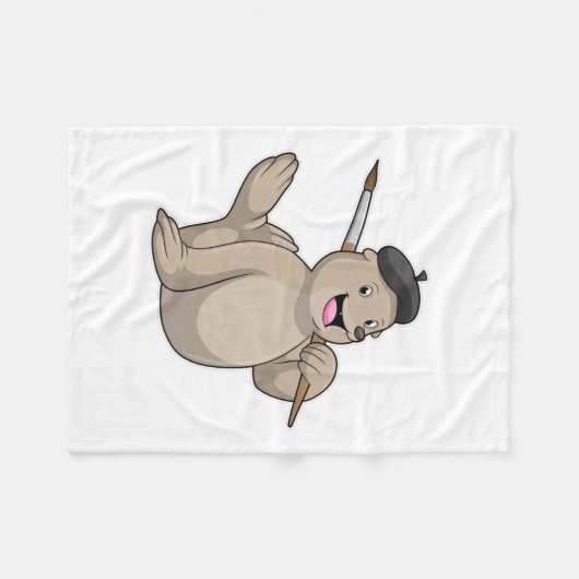 Seal as Painter with Paint brush Fleecedecke (Vorderseite (Horizontal))