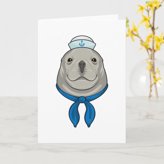 Seal as Sailor with Sailor hat Karte (Gelbe Blume)