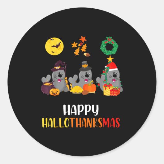 Seal Thanksgiving Merry Christmas Happy Hallothank Runder Aufkleber (Vorderseite)