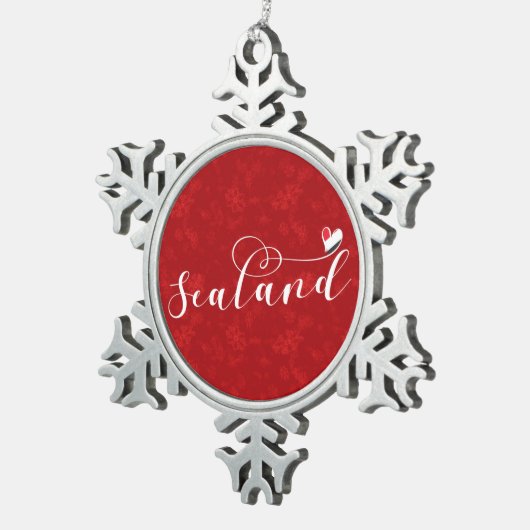 Sealand Flag im Herzen, Fürstentum Sealand Schneeflocken Zinn-Ornament (Rechts)