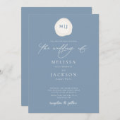 Sealed Initials Minimalistisch Blue Wedding Einlad Einladung (Vorne/Hinten)