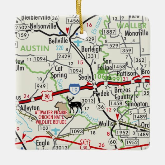 Sealy TX Road Map Keramikornament (Vorderseite)