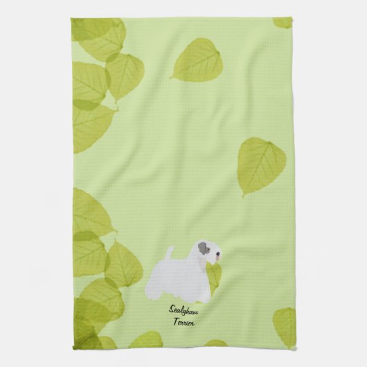 Sealyham Terrier ~ Grün-Blätter-Entwürfe Handtuch (Vertikal)