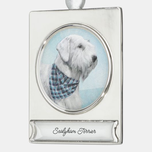 Sealyham Terrier Painting - Niedliche Original Dog Banner-Ornament Silber (Links)