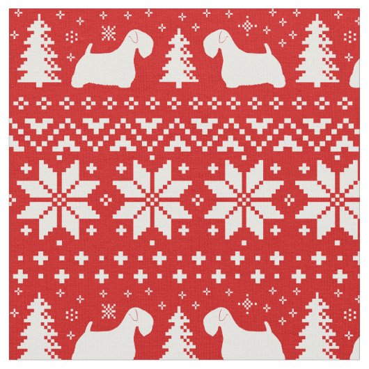 Sealyham Terrier-Silhouette-Weihnachtsmuster Stoff (Nahaufnahme)