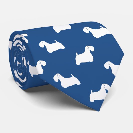 Sealyham Terrier Silhouetten Hunde Pattern Blue Krawatte (Gerollt)