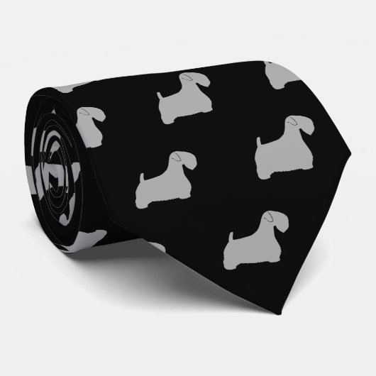 Sealyham Terrier Silhouetten Pattern Black & Gray Krawatte (Gerollt)