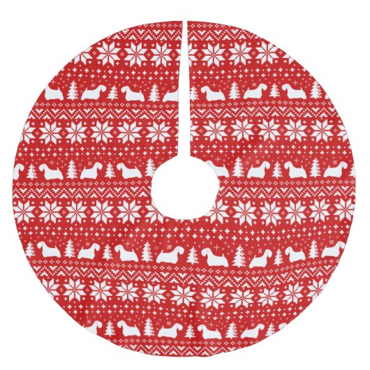 Sealyham Terrier Silhouetten Weihnachtsmuster Polyester Weihnachtsbaumdecke (Vorderseite)