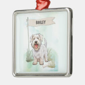 Sealyham Terrier Watercolor Personalized Dog Ornament Aus Metall (Links)
