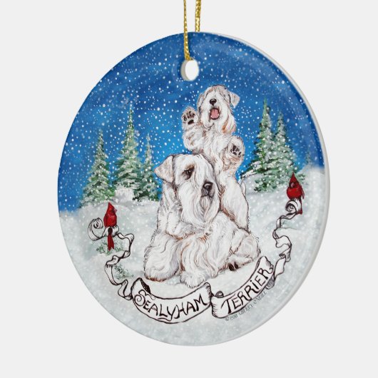 Sealyham Terrier Winter Keramik Ornament (Links)
