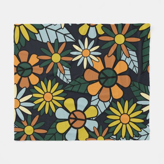 Seamless 70's retro hippie flowers pattern - Vinta Fleecedecke (Vorderseite (Horizontal))