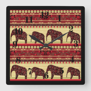 Seamless african ethno design ornamental elephant quadratische wanduhr
