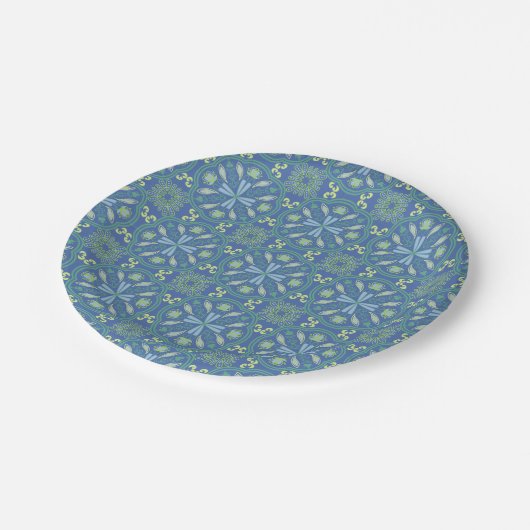Seamless blue and green floral pattern  pappteller (Schrägansicht)