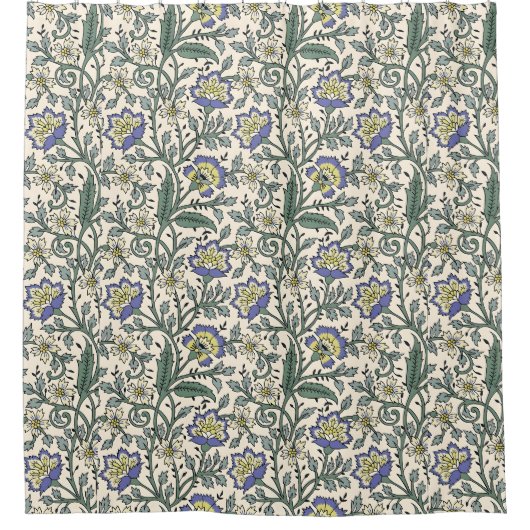 Seamless blue, yellow, and white floral pattern  duschvorhang (Vorderseite)