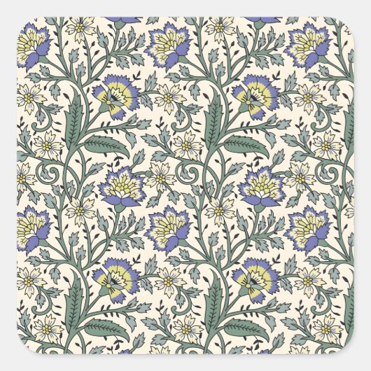 Seamless blue, yellow, and white floral pattern  quadratischer aufkleber (Vorderseite)