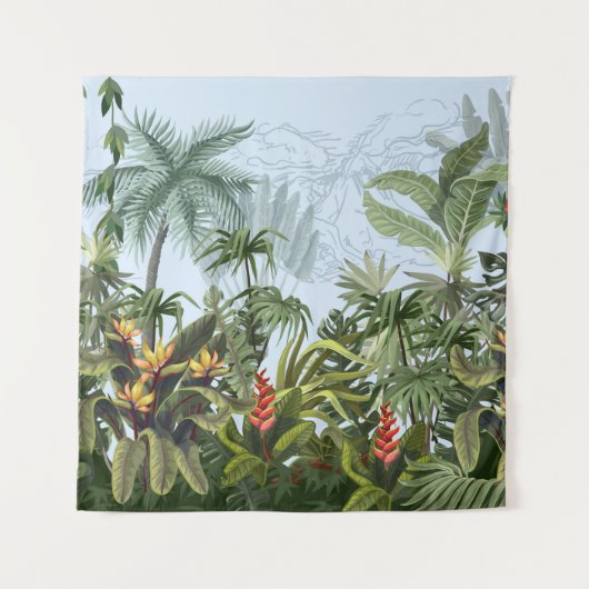 Seamless border with jungle trees and flowers. Vin Wandteppich (Vorderseite)