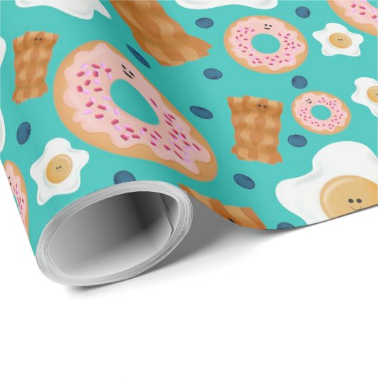 Seamless Breakfast Characters Blue Pastel Geschenkpapier (Rolleneckpunkt)