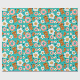 Seamless Breakfast Characters Blue Pastel Geschenkpapier