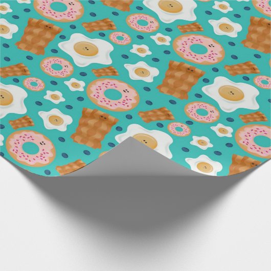 Seamless Breakfast Characters Blue Pastel Geschenkpapier (Ecke)