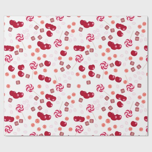 Seamless bright Cherry Bery Candy Lollipops süß Geschenkpapier (Flach)