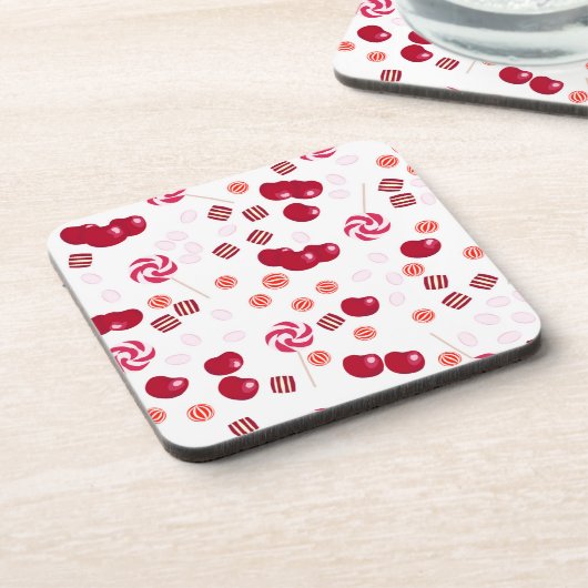 Seamless bright Cherry Bery Candy Lollipops süß Getränkeuntersetzer (Linke Seite)