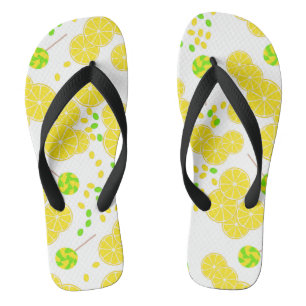 Seamless bright lemon slices candy lollipops sweet badesandalen