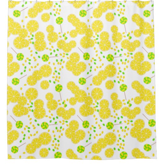 Seamless bright lemon slices candy lollipops sweet duschvorhang (Vorderseite)