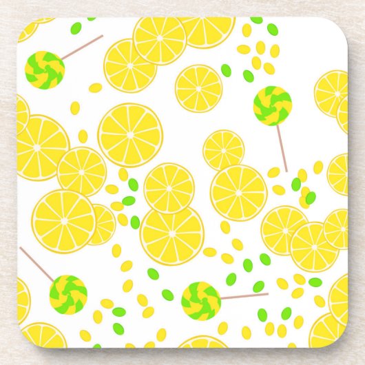 Seamless bright lemon slices candy lollipops sweet getränkeuntersetzer (Vorderseite)