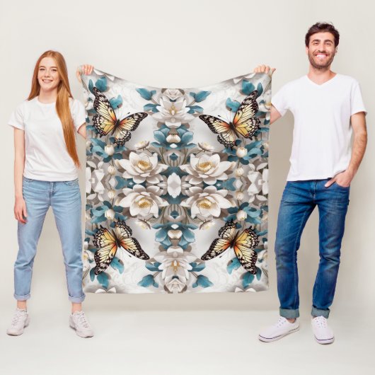 Seamless Butterfly & Blume Muster Elegantes Blumen Fleecedecke (Beispiel)