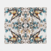 Seamless Butterfly & Blume Muster Elegantes Blumen Fleecedecke (Vorderseite (Horizontal))