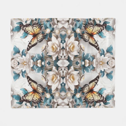Seamless Butterfly & Blume Muster Elegantes Blumen Fleecedecke (Vorderseite (Horizontal))