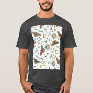Seamless Celestial Pattern Celestial Moth Pattern T-Shirt
