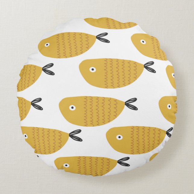 Seamless childish pattern with funny fishes. Creat Rundes Kissen (Vorderseite)