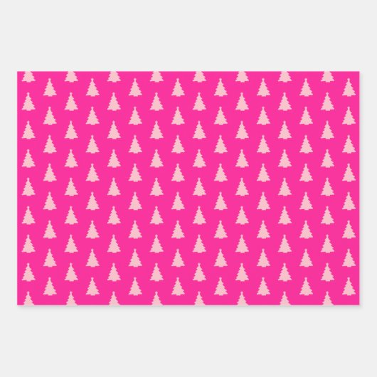 Seamless Christmas Tree on Pink Geschenkpapier Set (Vorderseite)