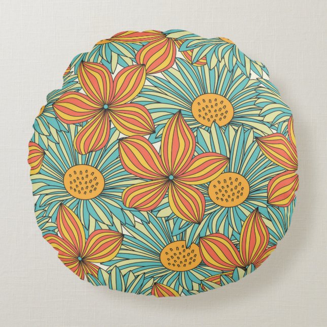 Seamless colorful floral pattern design rundes kissen (Vorderseite)