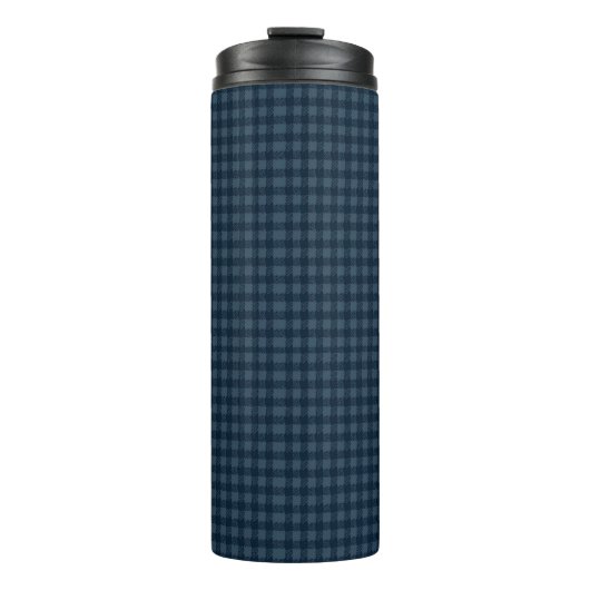 Seamless Dark Blue & Gray Gingham Rustic Pattern Thermosbecher (Vorderseite)