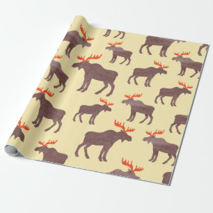 Seamless elk pattern. Vintage watercolor moose sil Geschenkpapier
